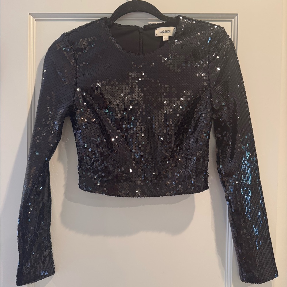 L'AGENCE Black Sequin Blouse